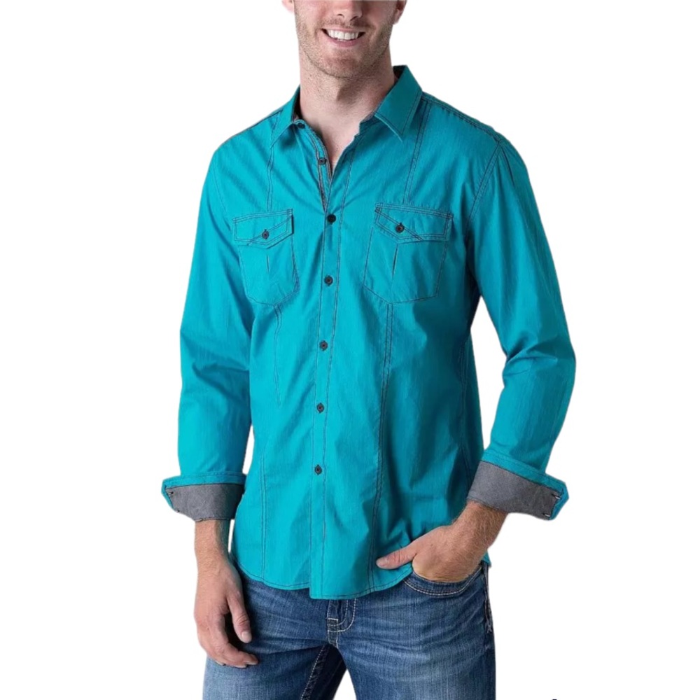 JB Holt The Jefferson Cyon Teal Mens Buckle Long Sleeve Button Down Shirt XL